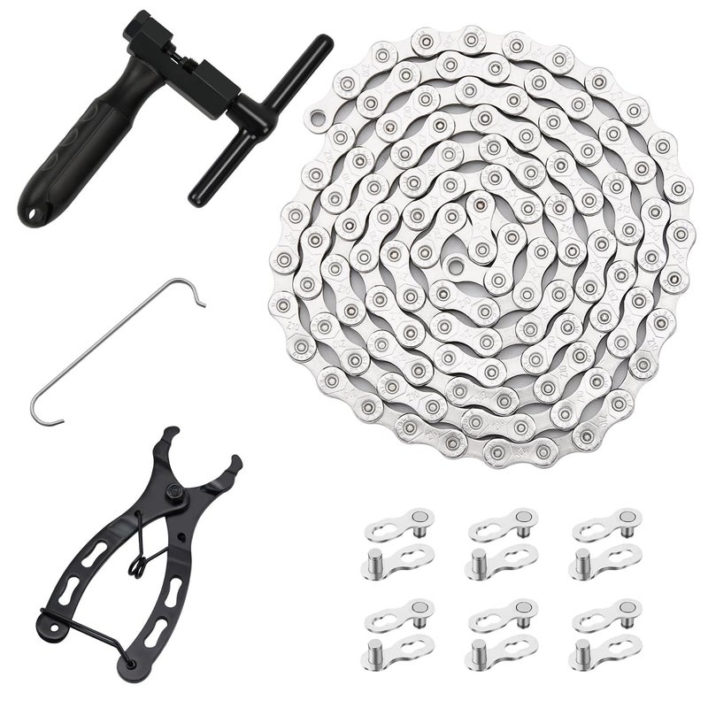 Ruby Q Bike Chain Kit, 10 Speed Multi-Function Bike Mechanic Repair Kit, Chain Breaker and Bike Link Plier with Hook and 6 Pairs Bicycle Buckle, Reusable - Image 1